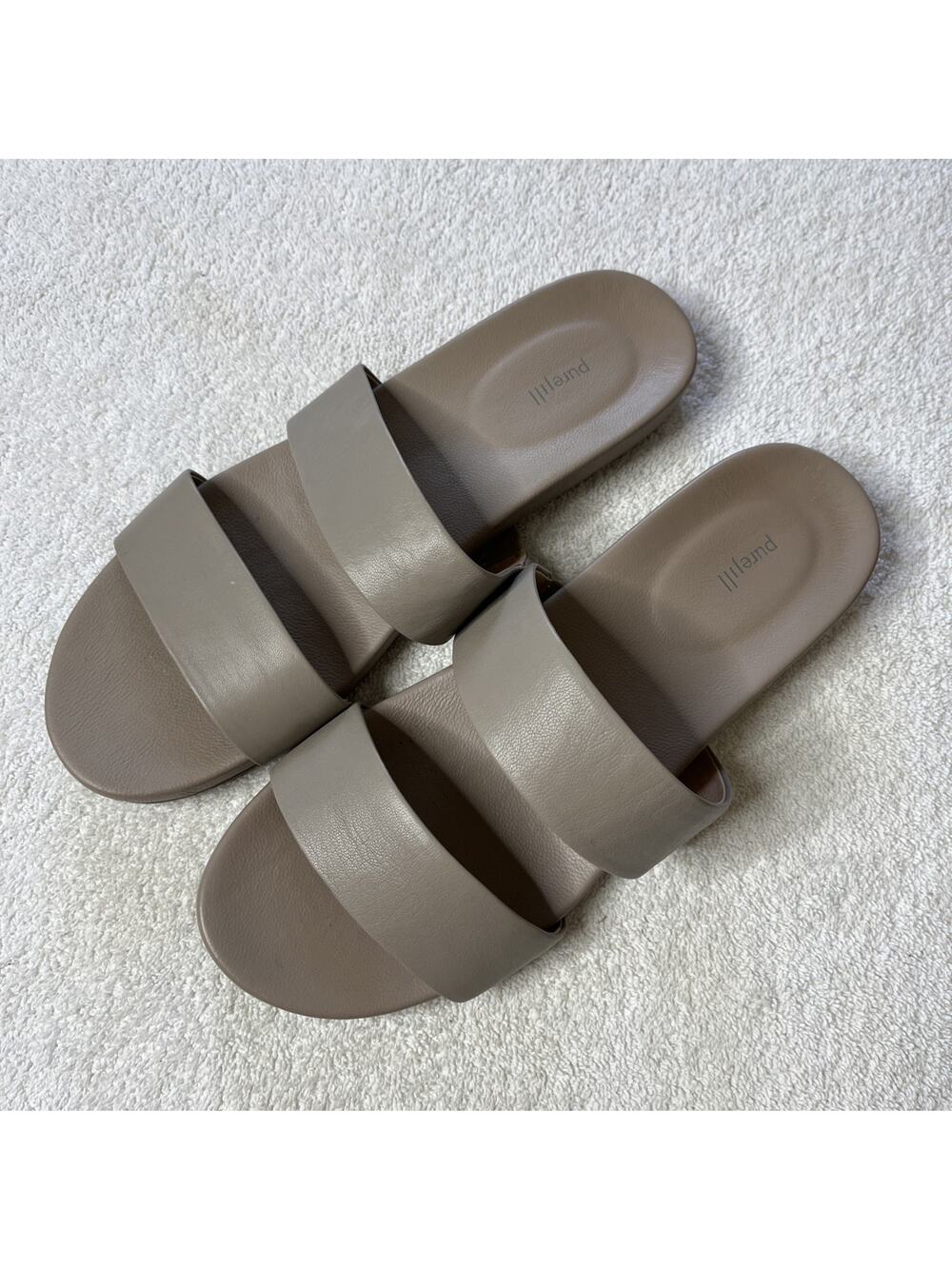 Purejill Women's 11 Taupe Leather Slides Slip On Sandals